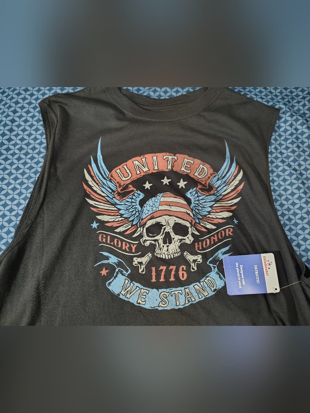 Patriotic Skull Graphic Tee - Black / Red / Blue